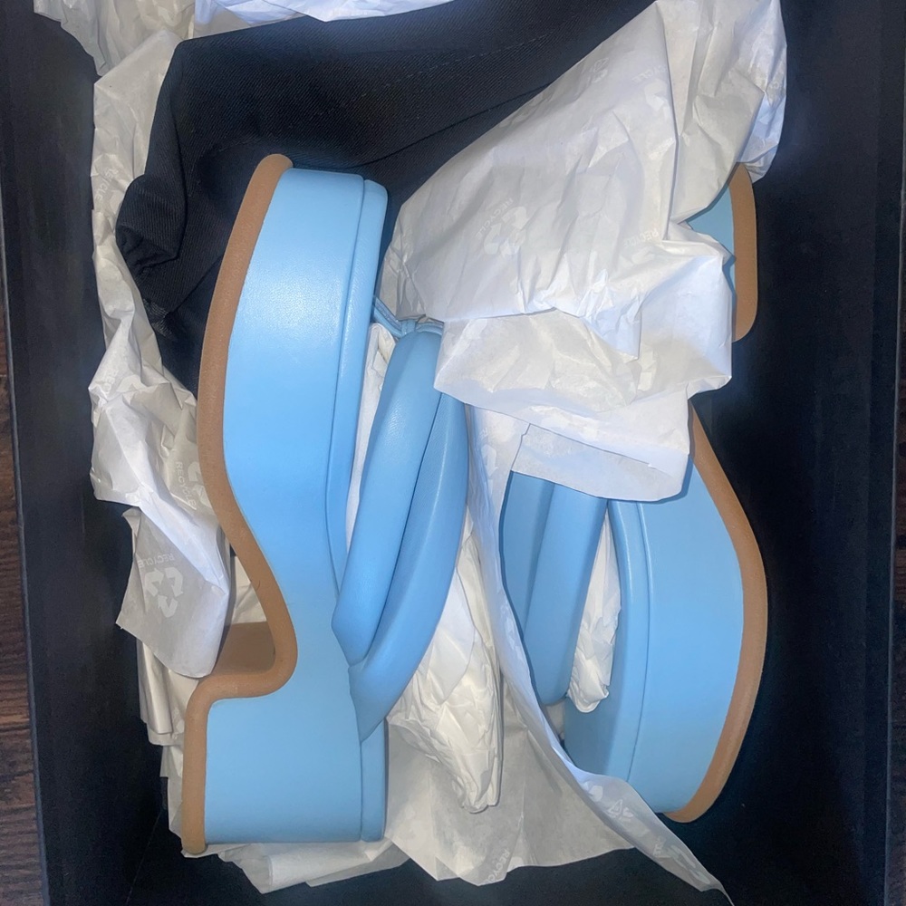 DRIES VAN NOTEN 
Blue Platform Thong Heeled Sandals